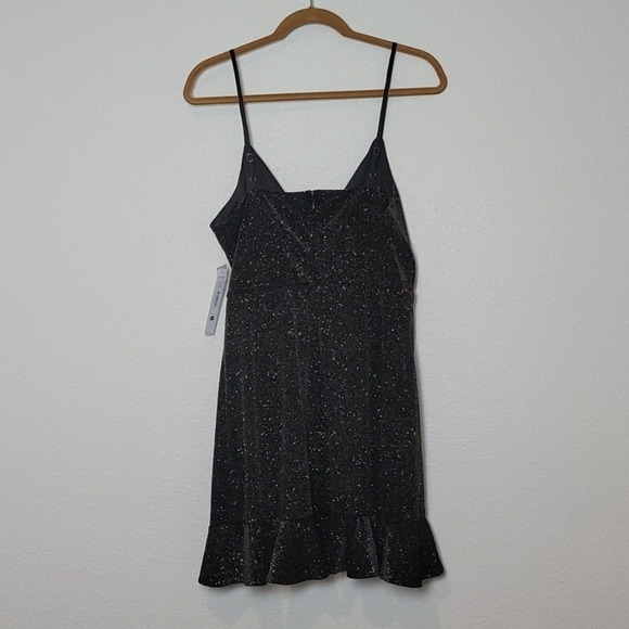 NWT AQUA Bloomingdale's Sparkle Velvet Ruffle Wrap Party Dress Black Medium - Picture 7 of 8